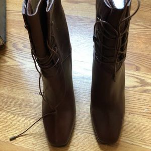 Brown leather tie up boots